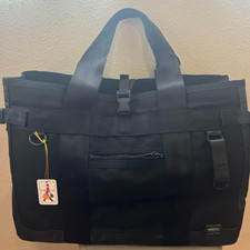 PORTER HEAT Black Nylon Tote Business Bag Yoshida Japan Leather Trim Used