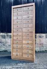 1930s Bank Of 24 Drawers. Haberdashery, Apothecary, Larch Wood, Filing Cabinet.