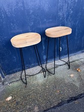 Wood Top Tall Bar Stools Saddle Seat Pair With Metal Frame 80cm Height