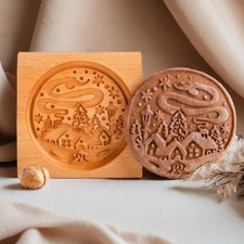 Christmas Easter Wooden Gingerbread Cookie Mold Carved Shortbread DIY Cookie