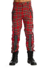 Banned Alternative Avengence Red Tartan Zipped Bondage Trousers - M (MT1)