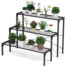 3 Level Plant Stand Metal Flower Rack Staircase Pot Holder Iron Construction