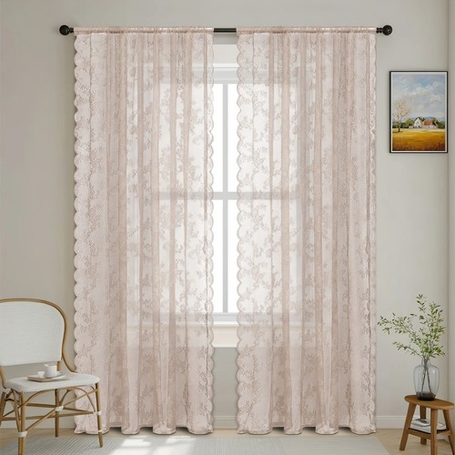 Lace sheer curtain panel - sheer,