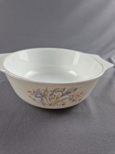 Vintage Pyrex England Round Blue Iris Flowers Casserole bowl W/Glass Lid 1.5 Lt