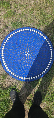 Round blue mosaic patio - blue, patio/garden