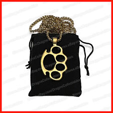 Cool Biker punk rock metal brass knuckle dusters stainless steel necklace - GOLD