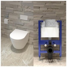 AICA 0.82m Low Height Rimless Wall Hung Toilet with Concealed Cistern Frame Set