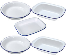 WHITE PIE DISH ENAMEL STEAK PUDDING ASHET BAKE BAKING OBLONG&ROUND OVEN DISH TIN