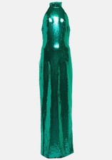 $3K Taller Marmo Resort 2024 Emerald Sequin Halter Dress SZ 38