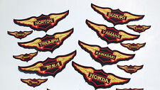 1970s STYLE MOTORCYCLE WINGS - PATCHES - 12 MAKES - 3 SIZES - 250/300mm & 110mm