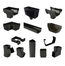BLACK SQUARE Plastic Gutter UPVC Guttering 114mm 65mm Downpipe Rainwater