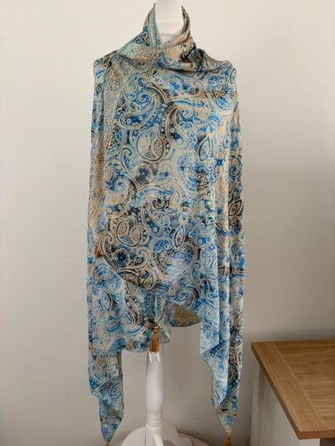 Silk blue gold paisley - blue,