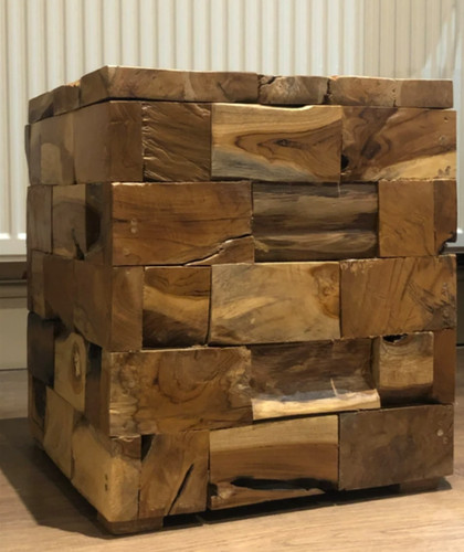 Rustic side table solid wood - side,