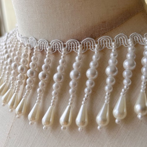 Ivory pearl lace trim tassel - ivory,