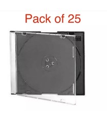 25 x Slim Jewel Cases for DVD or CD 5.2 mm Clear Plastic with Black Tray