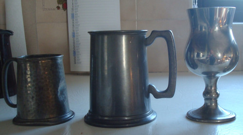 Vintage pair pewter tankards - vintage,