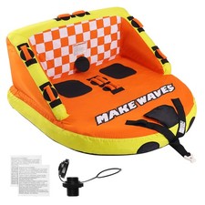 Inflatable Towable Tube for Boating 1-2 Rider with Deck Seats and Backrest