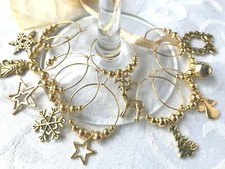 Christmas Wine Glass Charms 6-10 Gold tone Festive Table Decorations Markers 