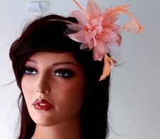 PEACH ORANGE FLOWER HAIR FASCINATOR CORSAGE BROOCH WEDDING RACES PROM LADIES DAY