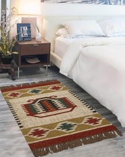 Jute Kilim Area Rugs Hand Woven Wool Rug Flatweave Geometric Living Room Carpet