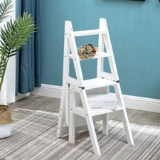 Solid Wood Convertible Ladder Chair Step Climb Stool for Kitchen Counter Library