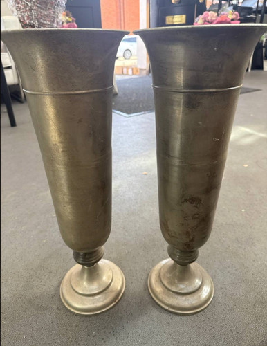 Pair large metal - floor, vases
