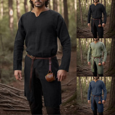 Medieval Renaissance Linen Shirt Top Tunic, Knight Viking Pirate Cosplay Costume