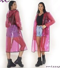 NEW Ladies WATERPROOF COAT Festival Transparent Rain Mac Jacket SIZE KAGOOL PINK