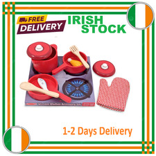 Melissa & Doug Deluxe Wooden Kitchen Accessory Set Pots & Pans 8 pcs