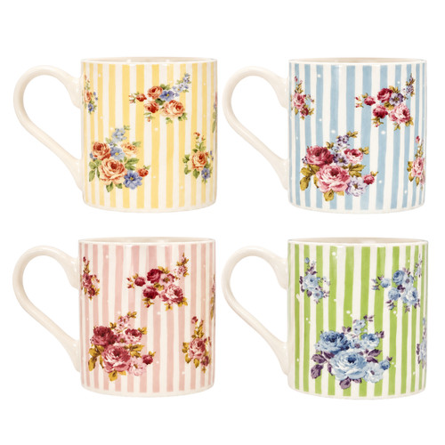 Set floral striped mugs - 4,