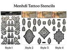 Henna Stencils Temporary Tattoo Large Mehndi Body Art Glitter Hand  - 4 Options