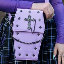 SMALL METAL CROSS COFFIN Lilac Purple Pastel GOTHX HANDBAG Vegan Gothic Bag