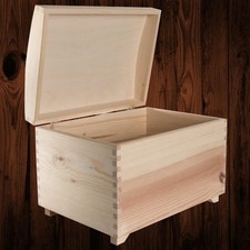 Large Wooden Storage Chest Box with Hinged Curved Lid on Legs | 35 x 25 x 25 cm