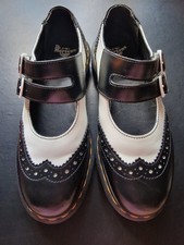 Dr Martens Polley Adena Brogue Mary Jane Black White Leather Buckle Uk 6 EU 39