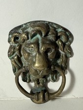 Vintage Solid Brass Lion Head Door Knocker – Heavy Patina