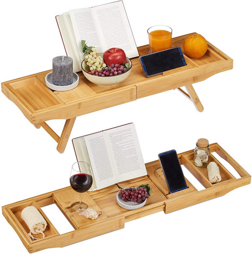 Bamboo bath caddy extendable - bamboo,