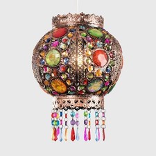 Moroccan Style Hanging Pendant Light with Colorful Glass Jewels for Home Decor