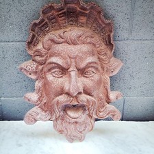 Vintage Cast Iron Poseidon Neptune Head Wall Water Fountain Spitter 16.5" x 13"