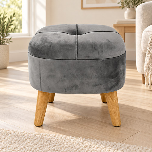 Grey velvet round storage - velvet,