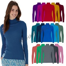 Women Ladies High Roll Polo Neck Knitted Ribbed Jumper Sweater Top UK