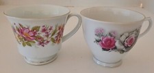 2 VTG China Brand Fine Bone China Tea Cup-Pink Flowers~Gold Trim  ~EUC