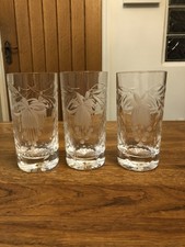 Royal Brierley Crystal Fuchsia Cut Highball/Tumbler Glasses X 3