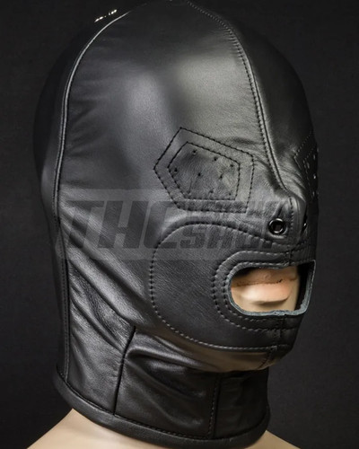 Leather bondage hood mask - leather,