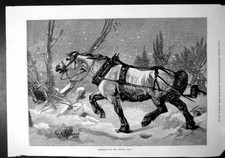Old Christmas Towing Path Cart Horse Shire Pulling Snow GCSeymour 1879 19th