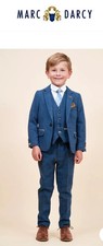 Children's Boys Kids Marc Darcy Blue Tweed Check 3 Piece Suit - Age 8 Years