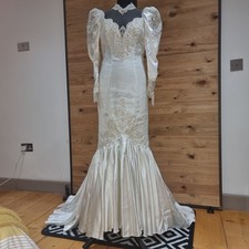 Vintage 1980s Benjamin Roberts Mermaid Trumpet Ballgown Wedding Dress 10 BW10