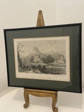 Antique Chinese Engraving Seven Star Mountains Hand Tinted 19th Century Empire