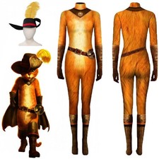 Kids Adult Puss in Boots Cosplay Costume Jumpsuit Party Fancy Dress Halloween-UK