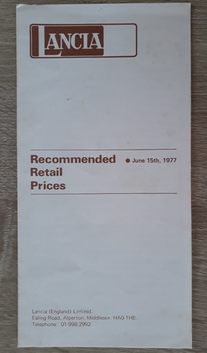 Lancia range price - 1977,