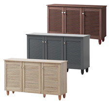 Shoe Storage Cabinet 3 Slatted Doors Rack Cupboard Stand Drawer Unit Footwear